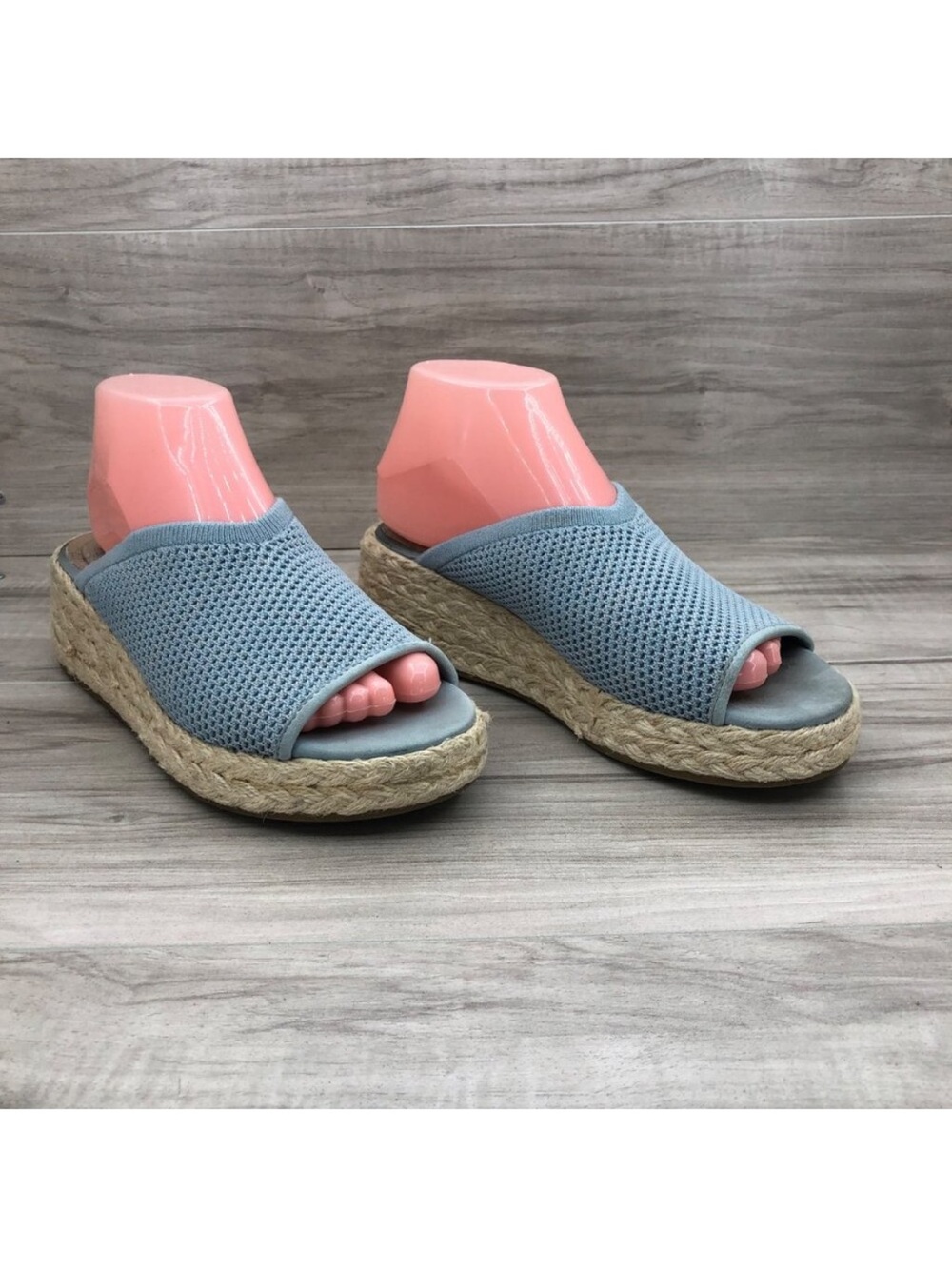 Eileen Fisher Wedge Sandals Womens 8.5 Blue Knit Slip On Espadrille Shoes